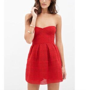 Forever 21 Red Strapless Fit & Flare Dress Size Small